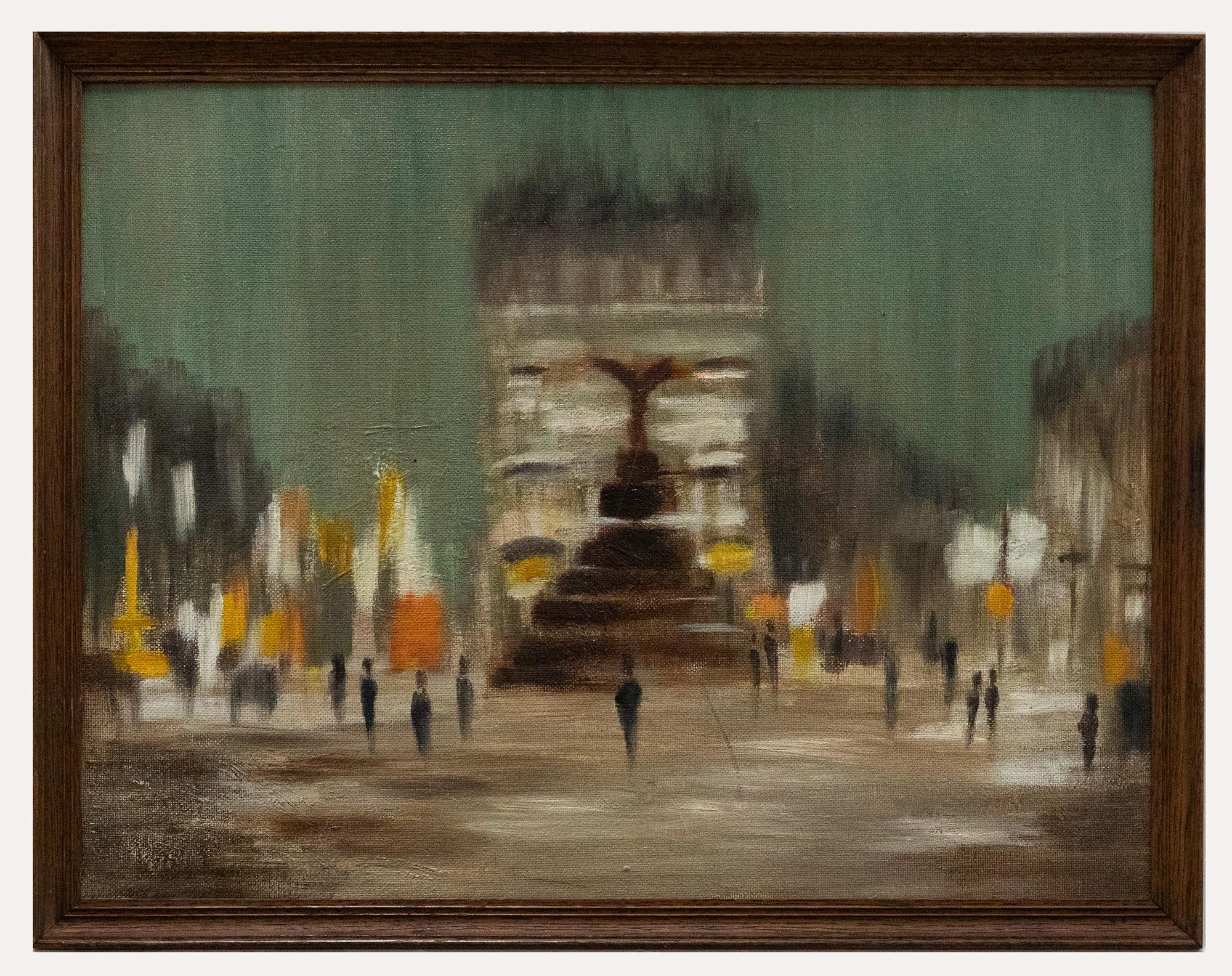Unknown Landscape Painting – Gerahmtes Ölgemälde des 20. Jahrhunderts – Eros in Piccadilly