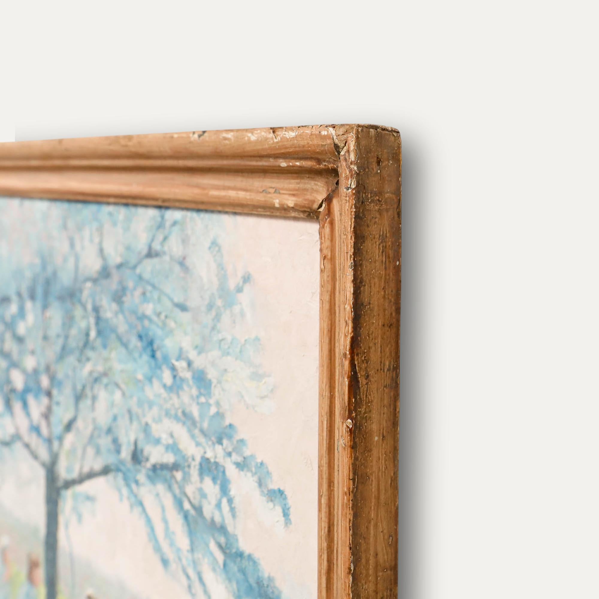 Framed 20th Century Oil - Figures Resting Under a Tree For Sale 1