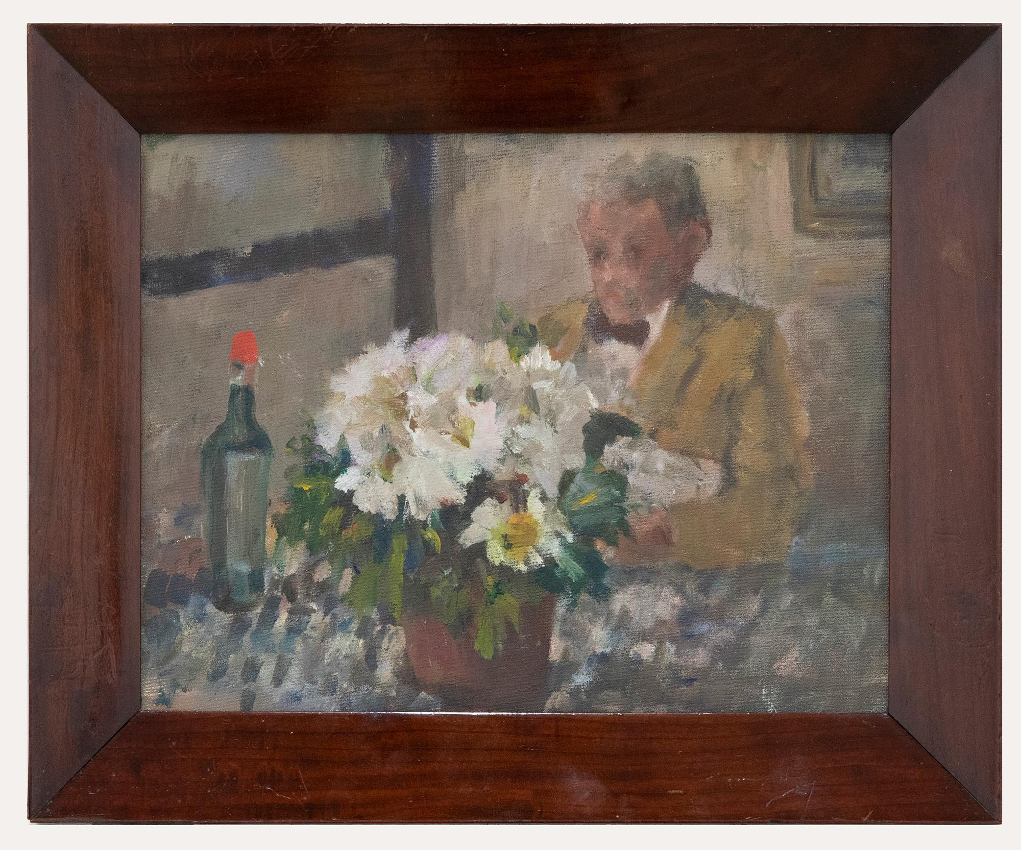 Unknown Portrait Painting - Framed 20th Century Oil - Fine Dining