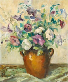 Framed 20th Century Oil - Flowers in a Terracotta Pot