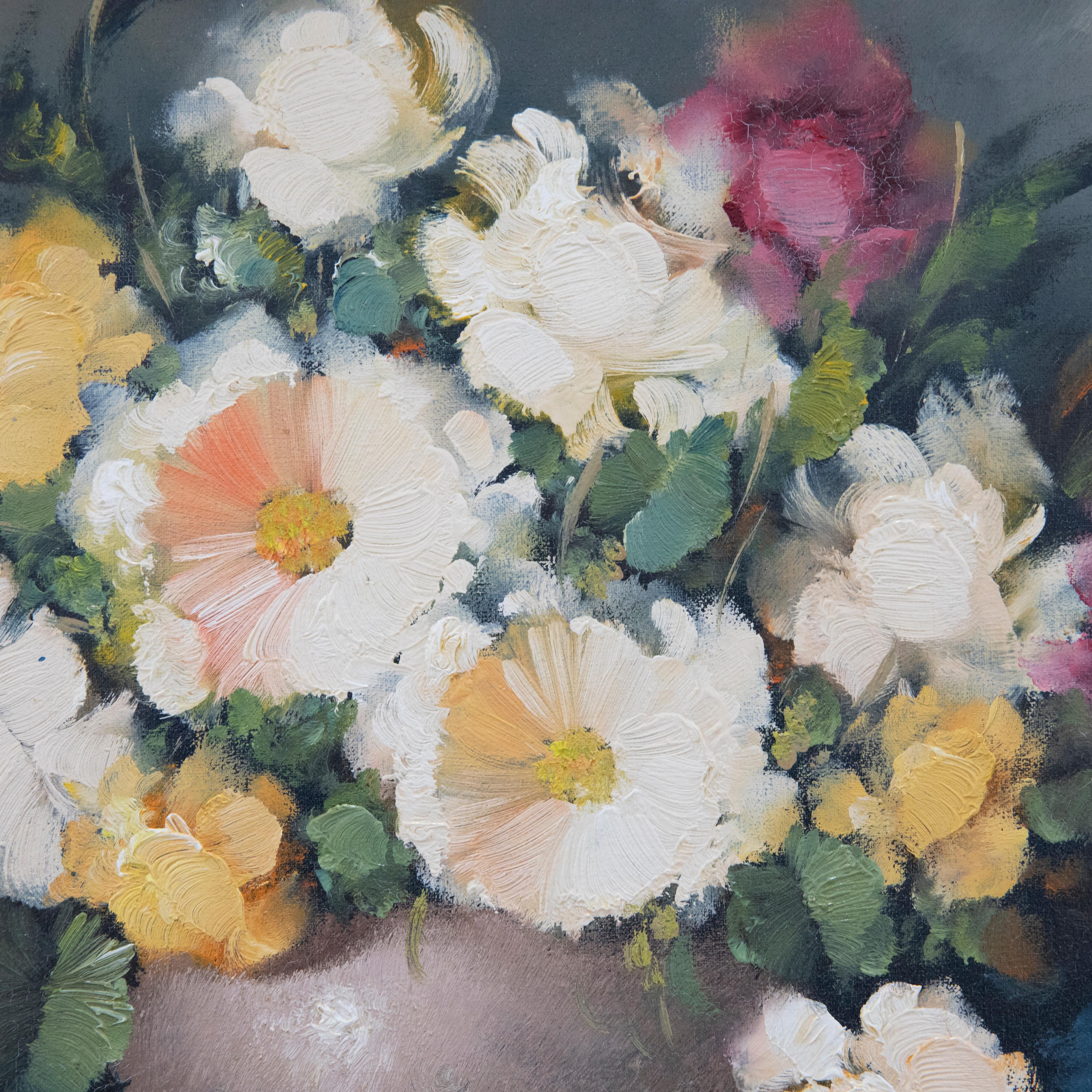 Framed 20th Century Oil - Flowers in a Vase For Sale 1