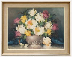 Vintage Framed 20th Century Oil - Flowers in a Vase