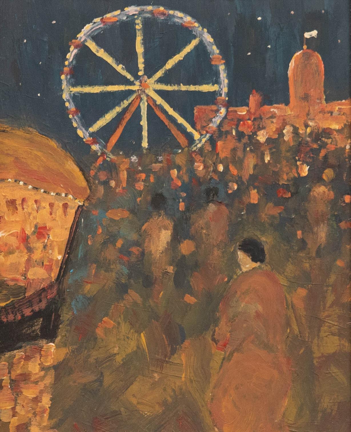 Gerahmtes Öl aus dem 20. Jahrhundert - Spaß auf dem Jahrmarkt – Painting von Unknown