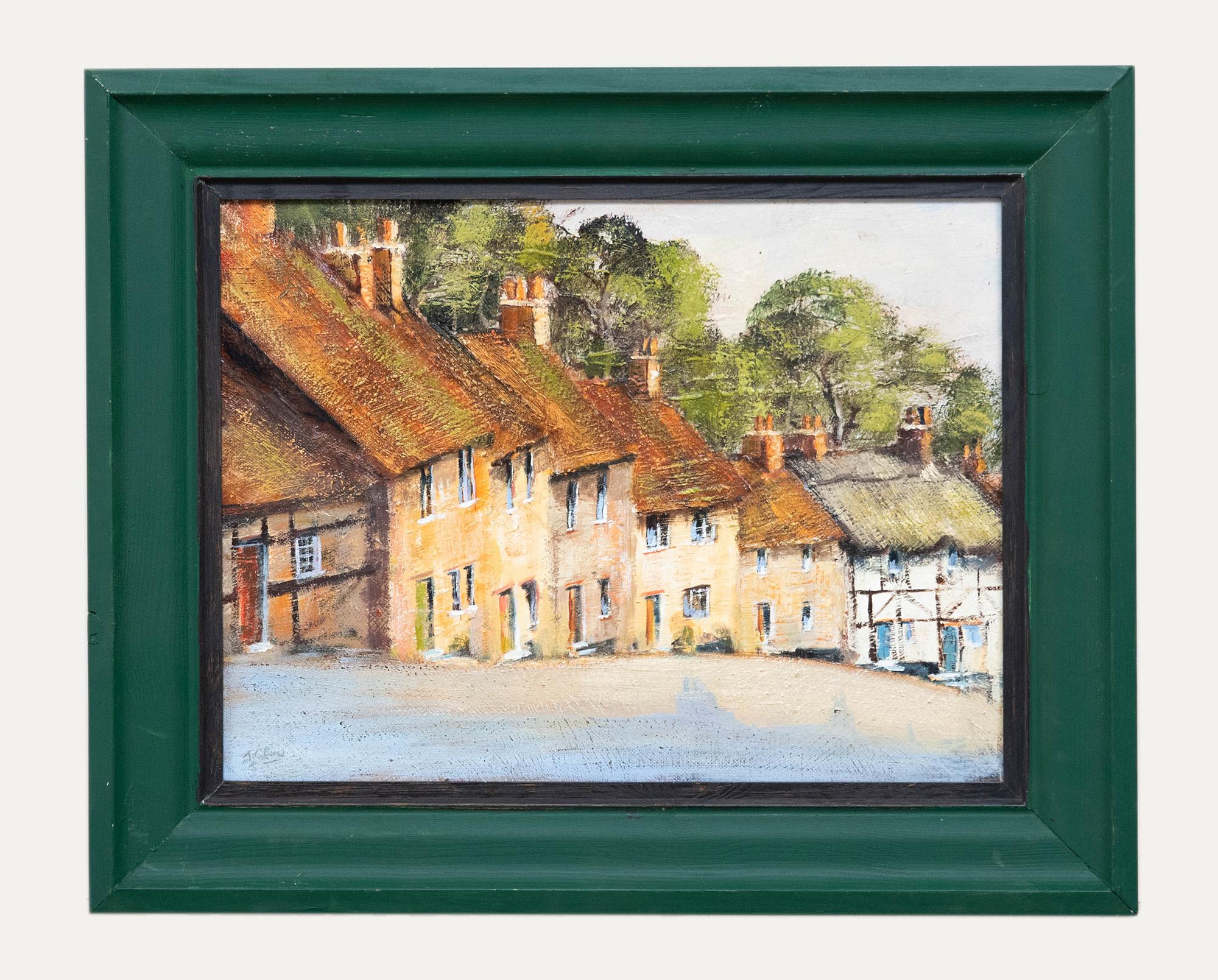Unknown Landscape Painting - Framed 20th Century Oil - Gold Hill, Shaftesbury