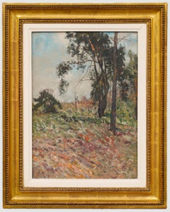 Framed 20th Century Oil - Heathland with Trees