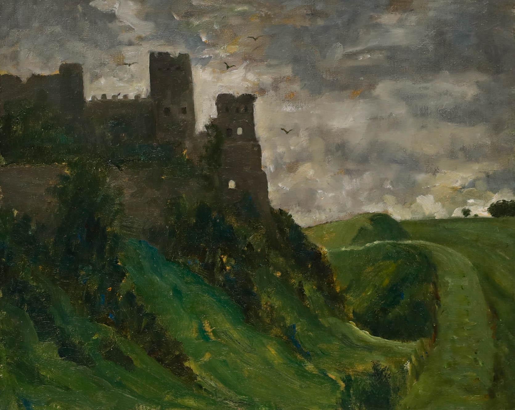Gerahmtes Ölgemälde des 20. Jahrhunderts – Hilltop Castle – Painting von Unknown