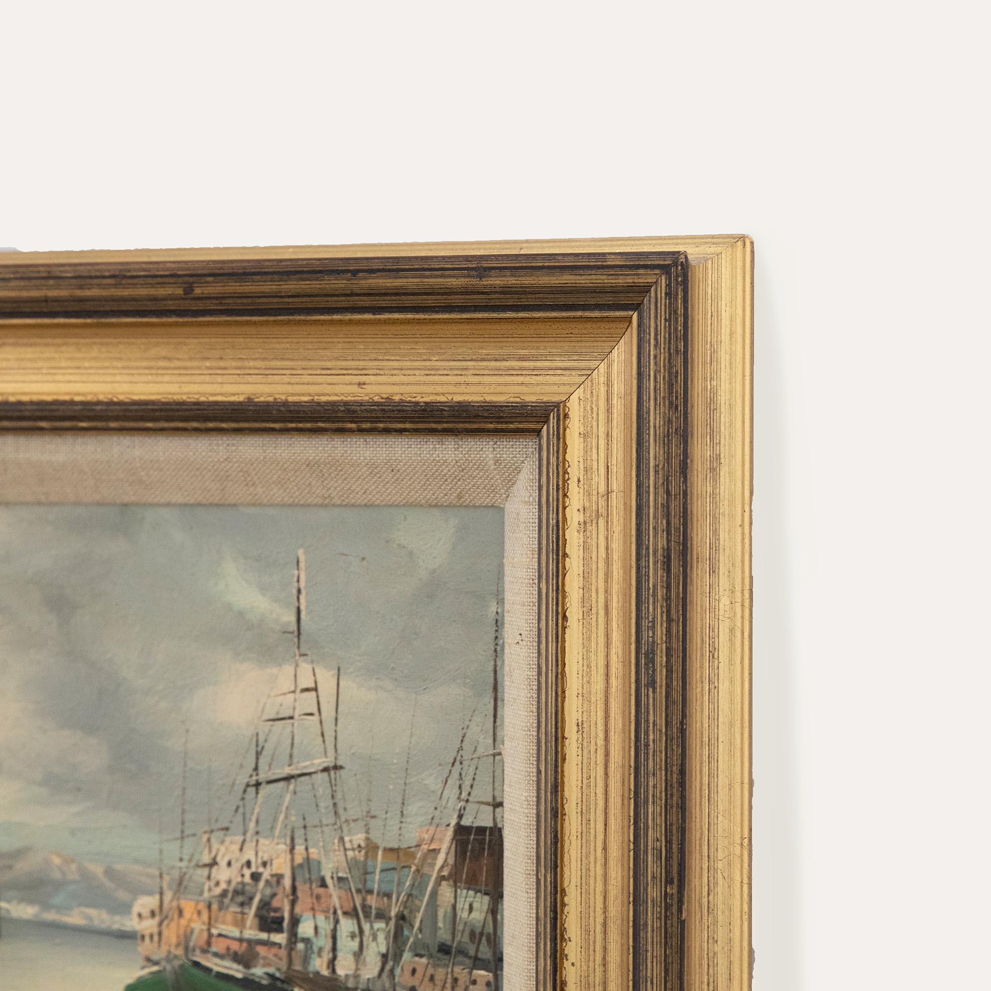 Framed 20th Century Oil - Italian Harbour Scene For Sale 2