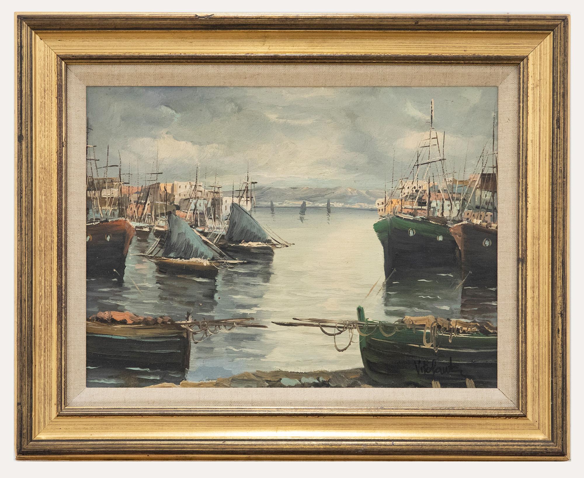 Unknown Figurative Painting - Framed 20th Century Oil - Italian Harbour Scene