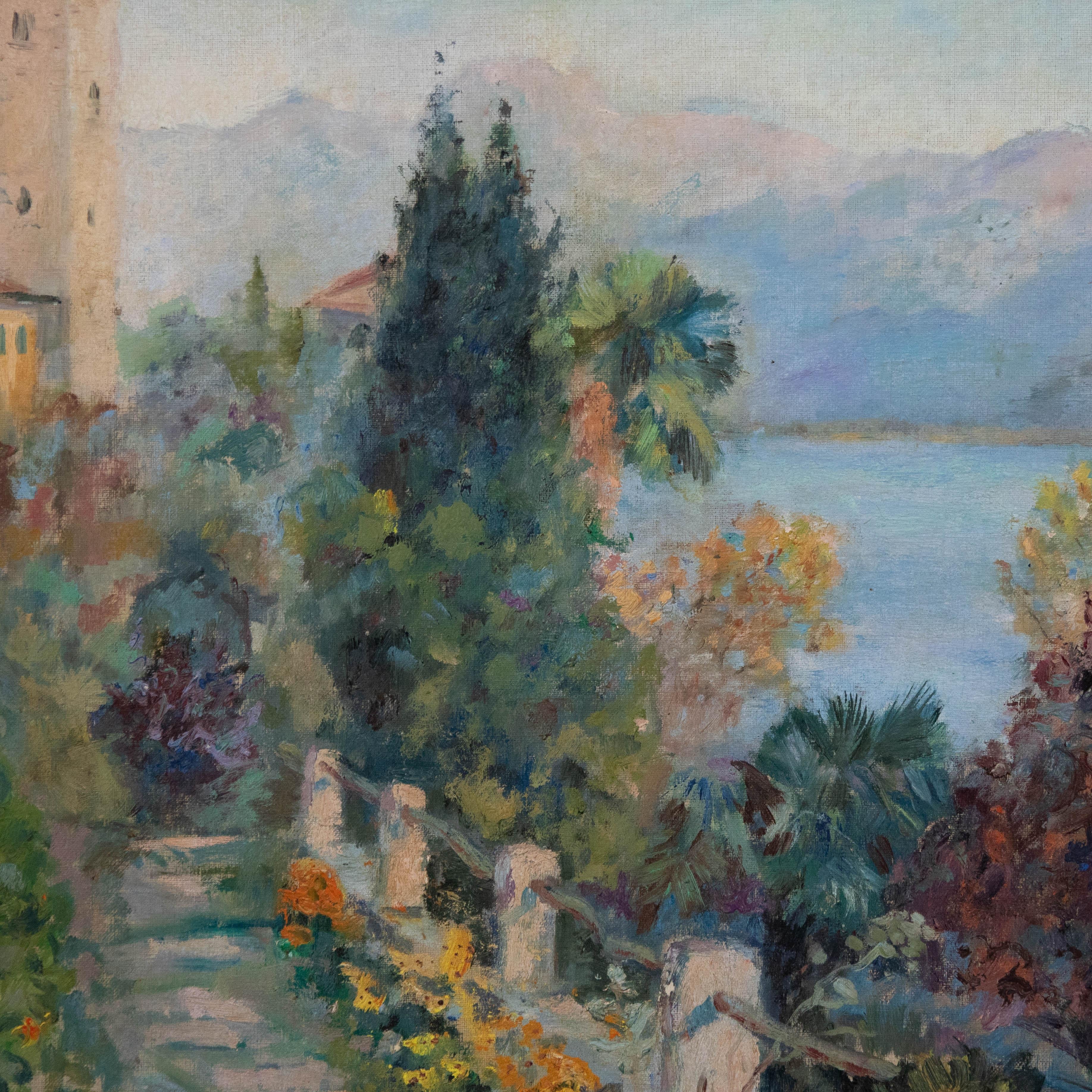 Óleo enmarcado del siglo XX - Jardín adosado italiano 1