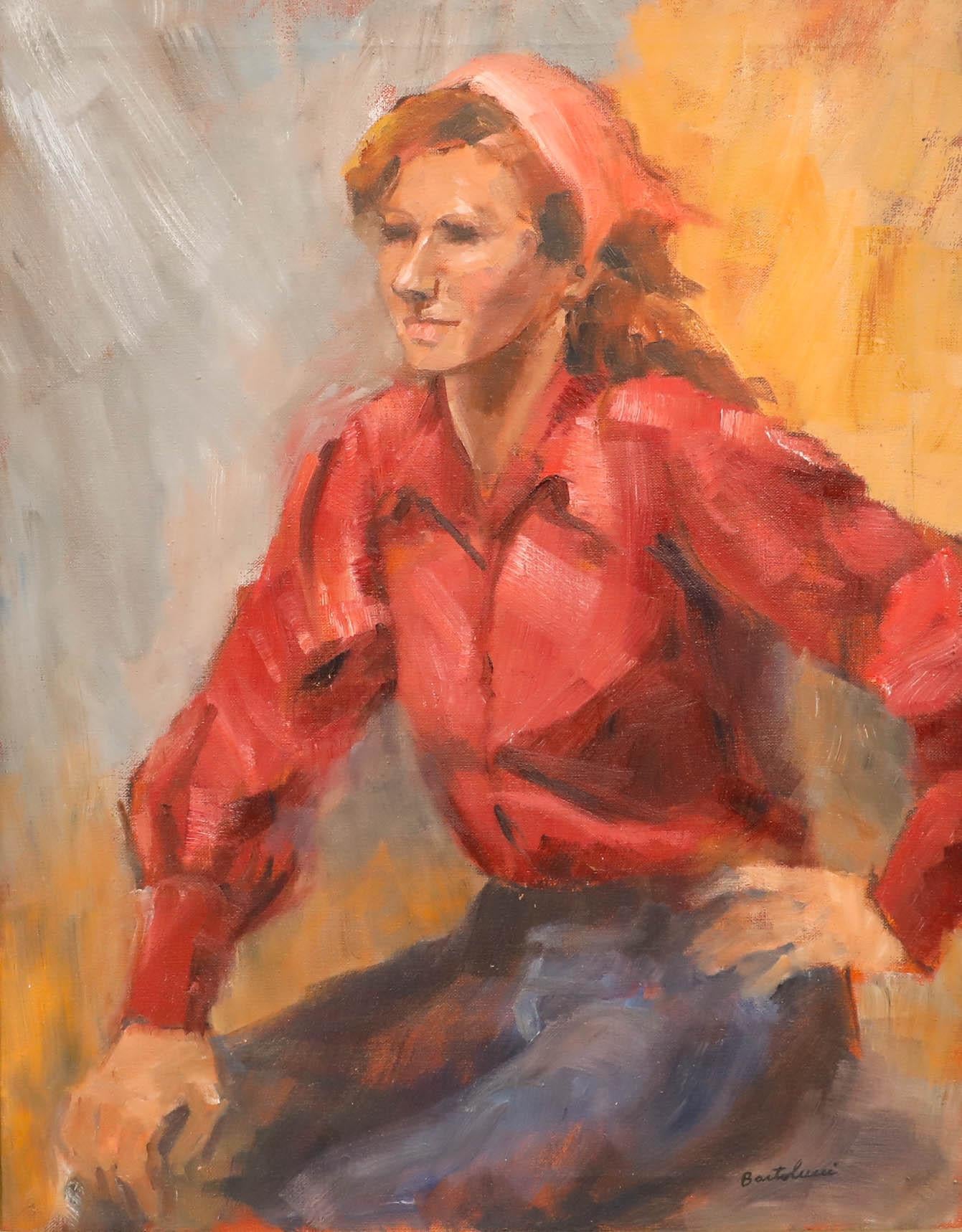 Framed 20th Century Oil - Lady in the Pink Headscarf - Painting by Unknown