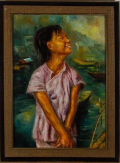 Framed 20th Century Oil - Laughing Child