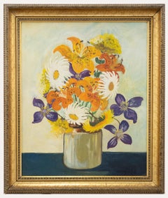 Framed 20th Century Oil - Lilies & Daisies