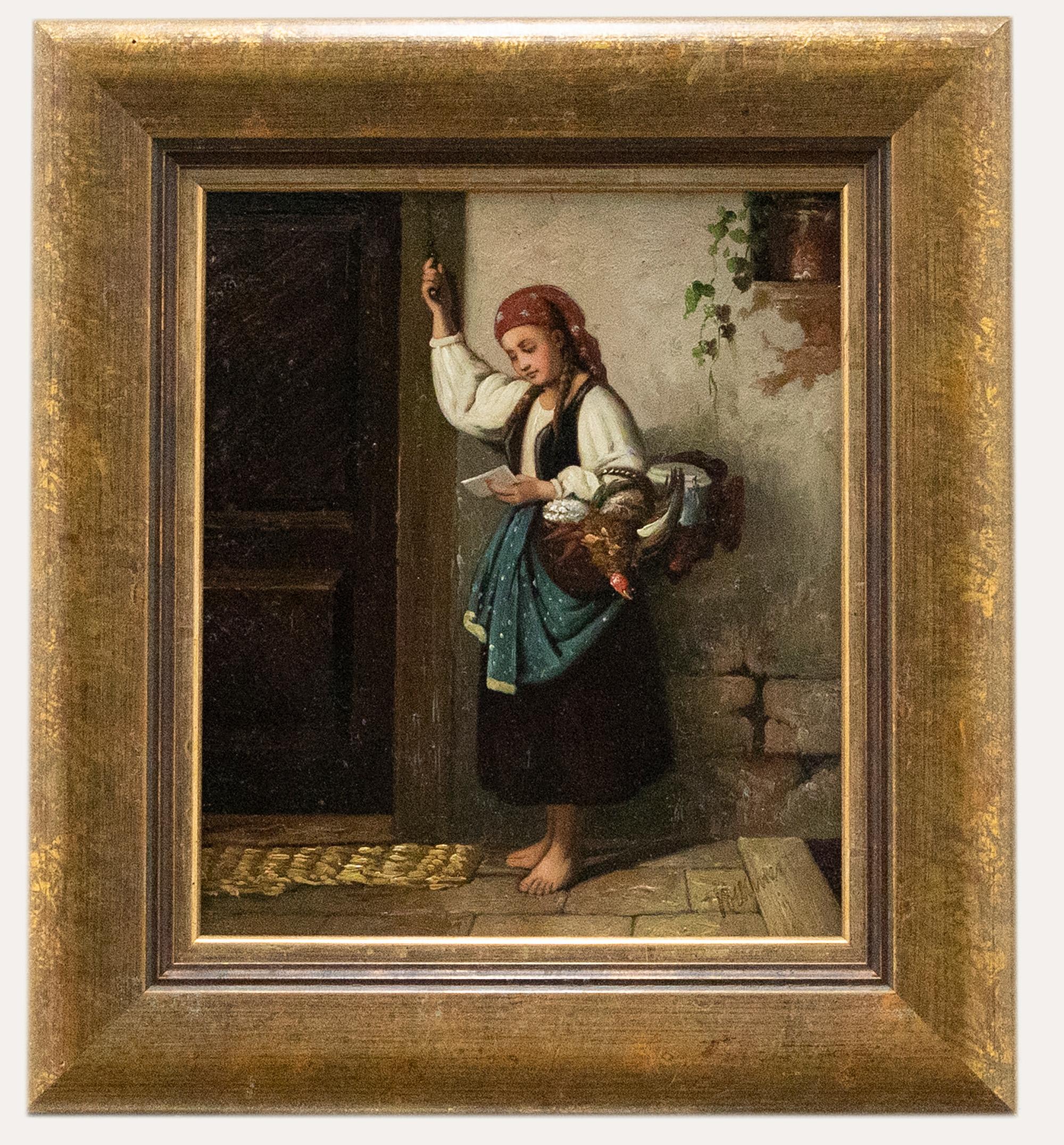Unknown Figurative Painting - Framed 20th Century Oil - Making Deliveries