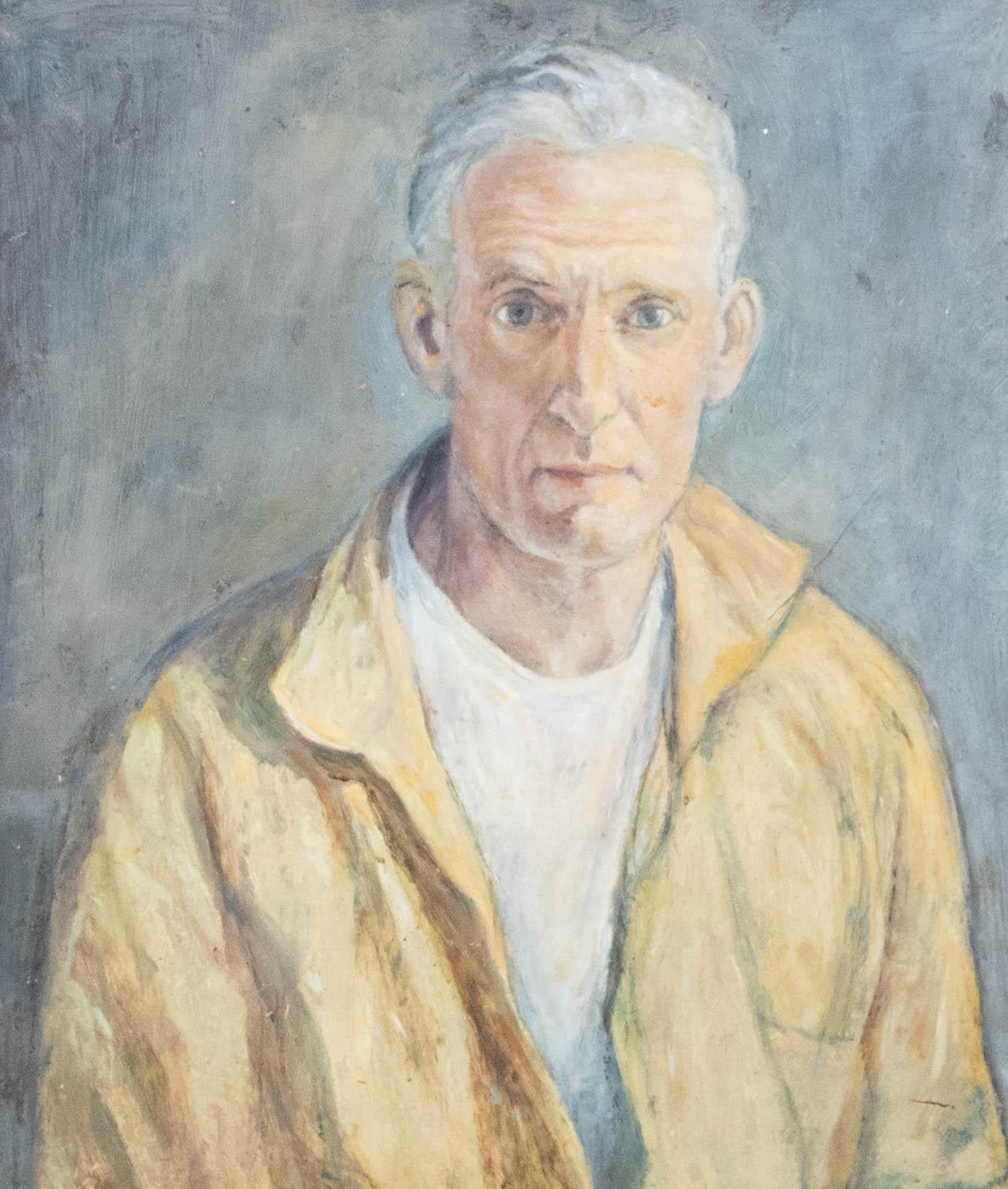 Framed 20th Century Oil - Male Figure in Yellow Shirt - Painting by Unknown
