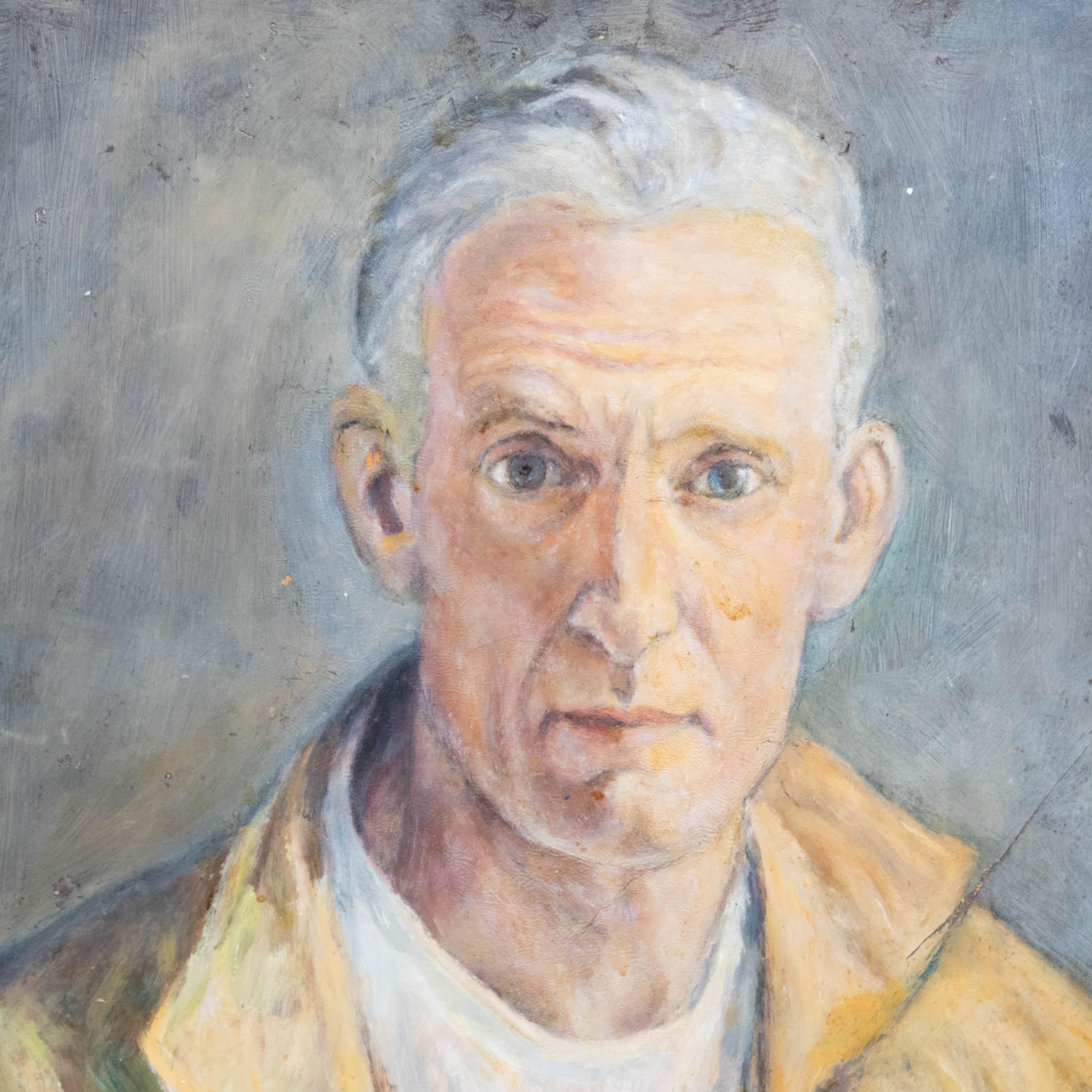Framed 20th Century Oil - Male Figure in Yellow Shirt For Sale 1