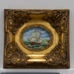 Framed 20th Century Oil - Man-O-War in Choppy Waters