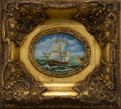 Framed 20th Century Oil - Man-O-War in Choppy Waters