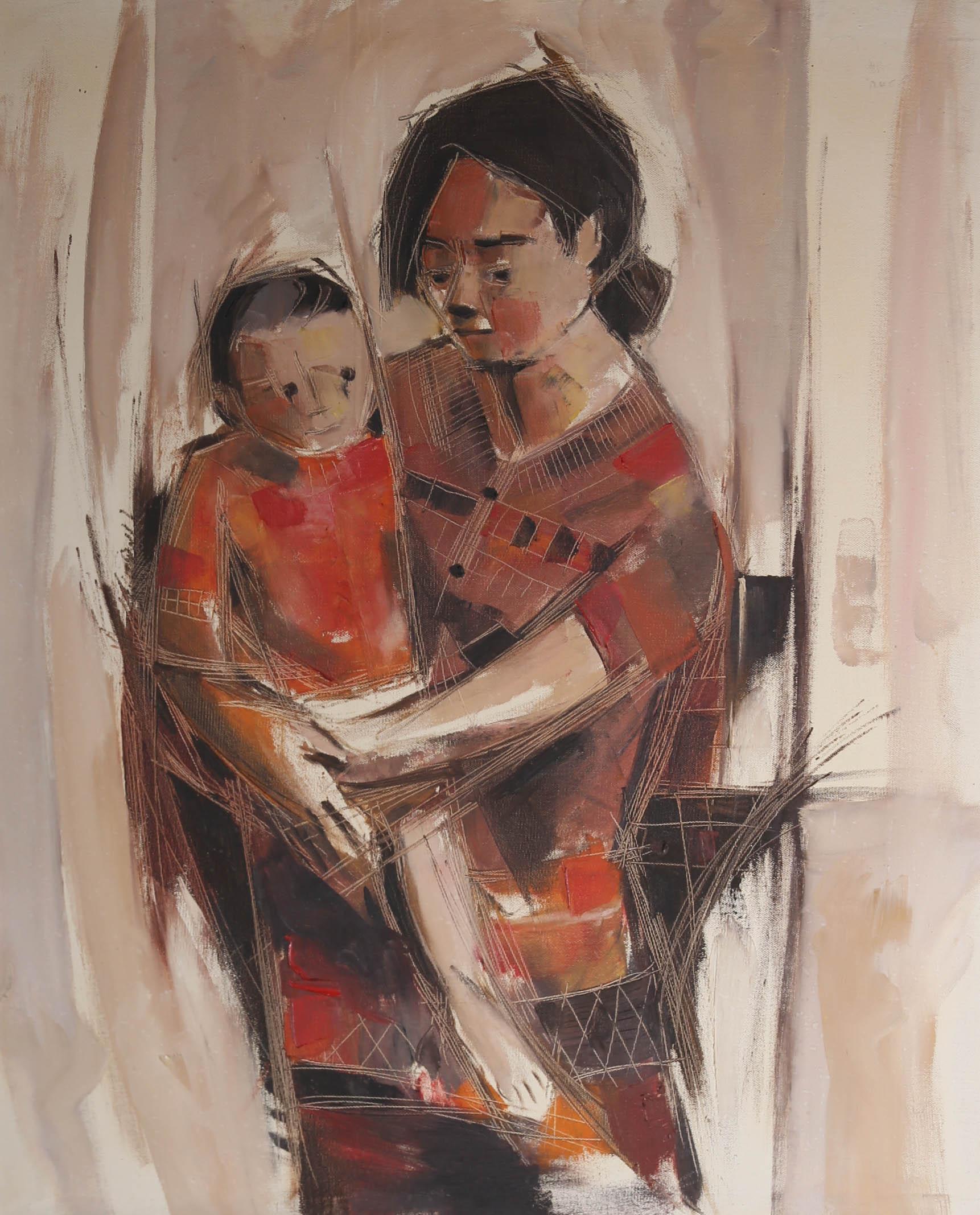 Framed 20th Century Oil - Native Mother & Child - Painting by Unknown