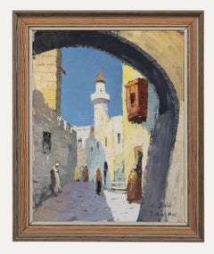 Framed 20th Century Oil - North African Street Scene