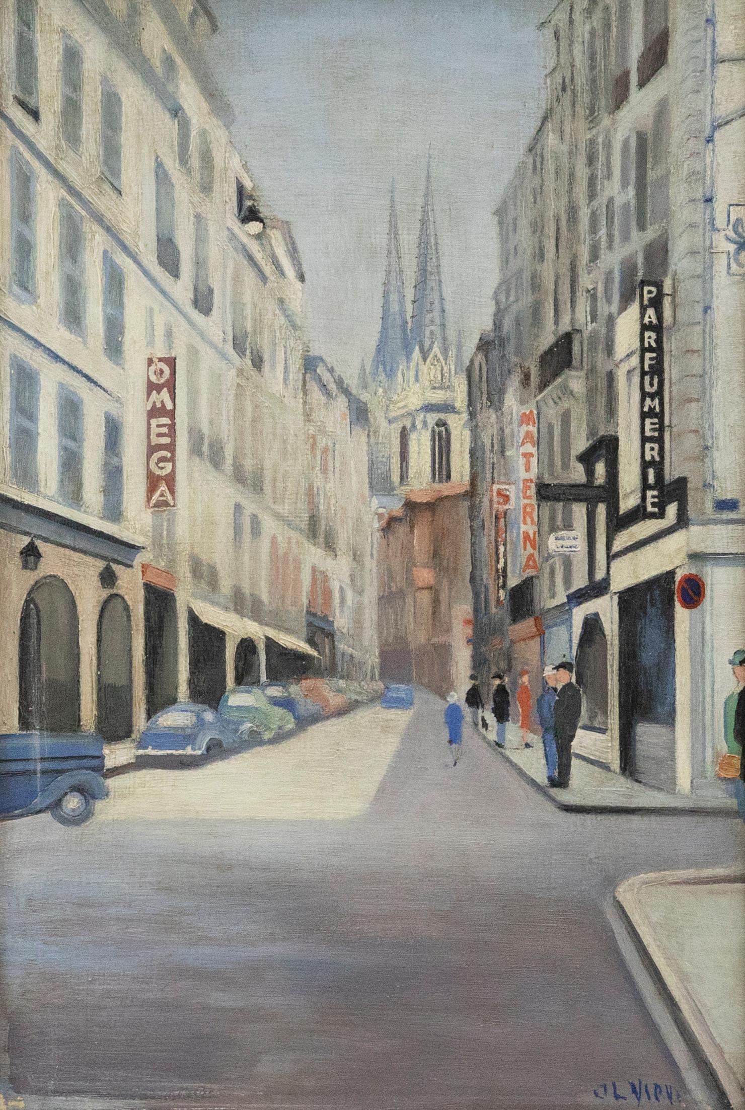 Framed 20th Century Oil - Parisian Street Corner - Painting by Unknown