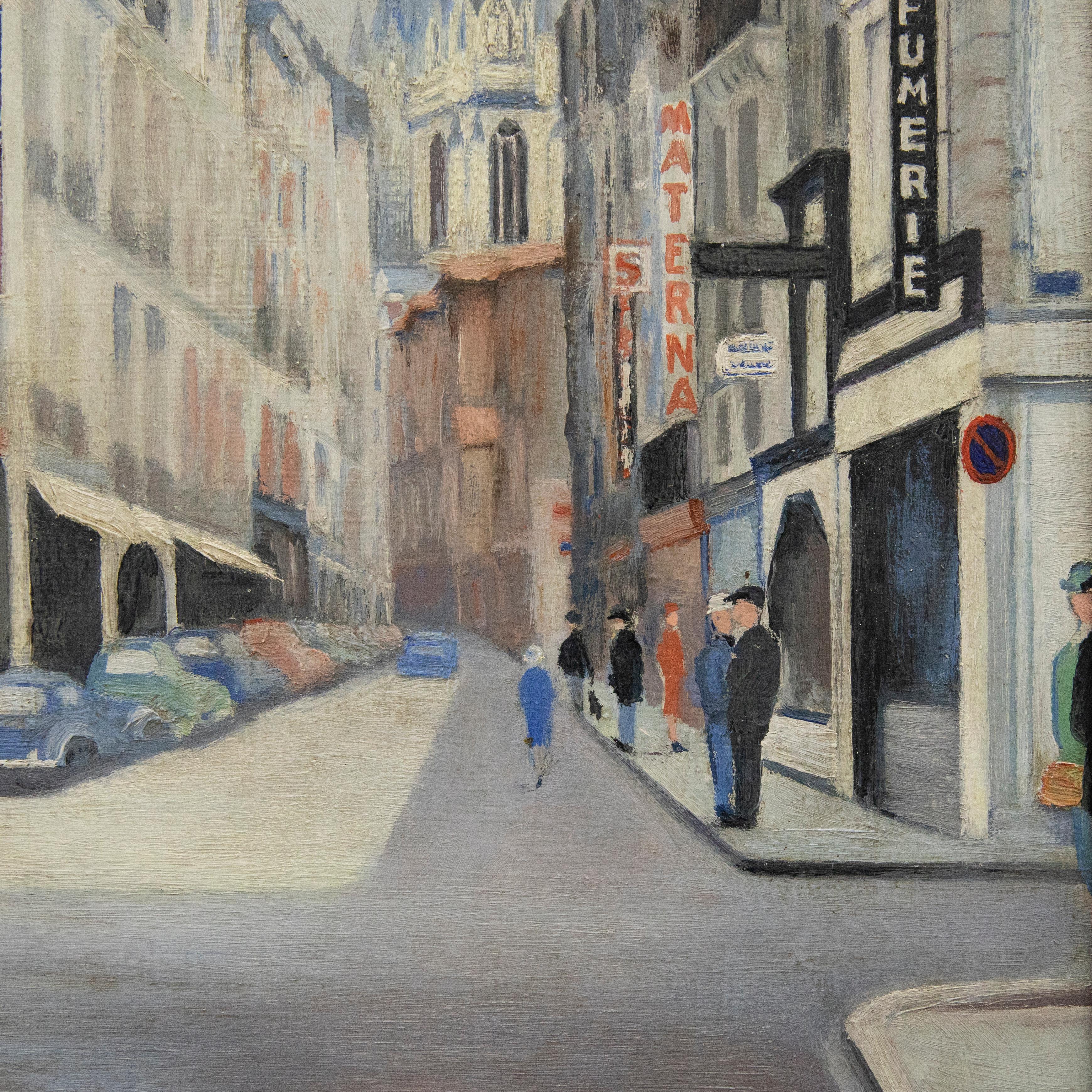 Framed 20th Century Oil - Parisian Street Corner For Sale 2