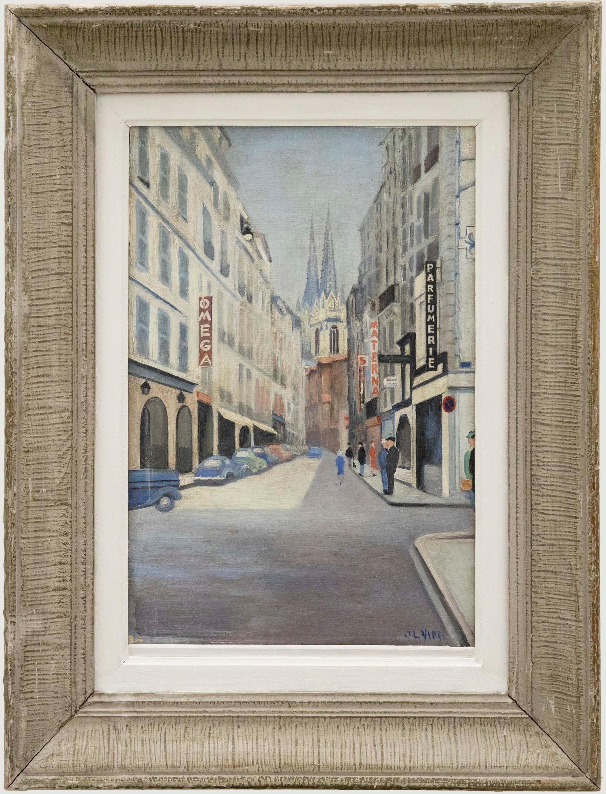 Unknown Landscape Painting - Framed 20th Century Oil - Parisian Street Corner