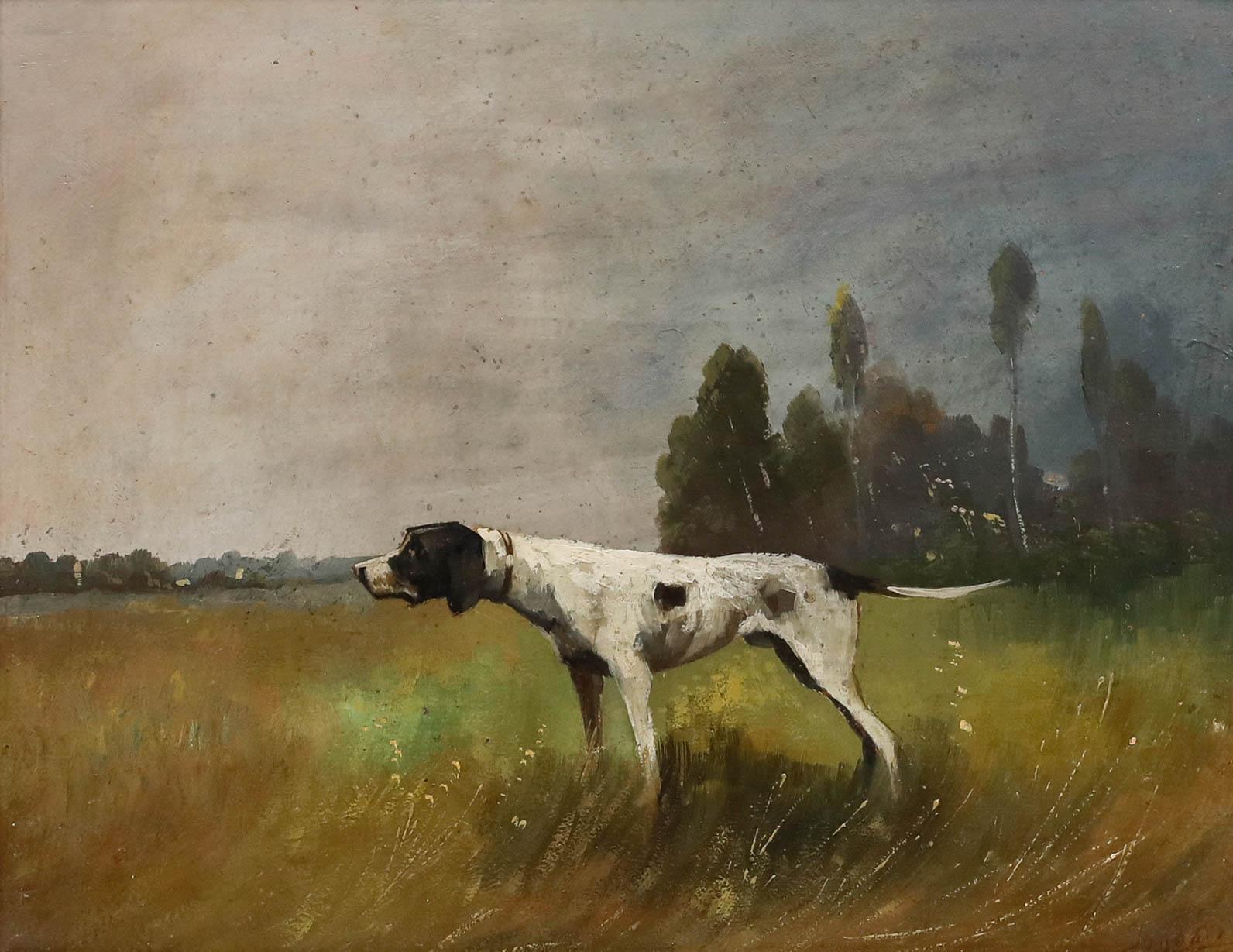 Huile encadrée du 20e siècle - Pointeur dans un paysage - Painting de Unknown