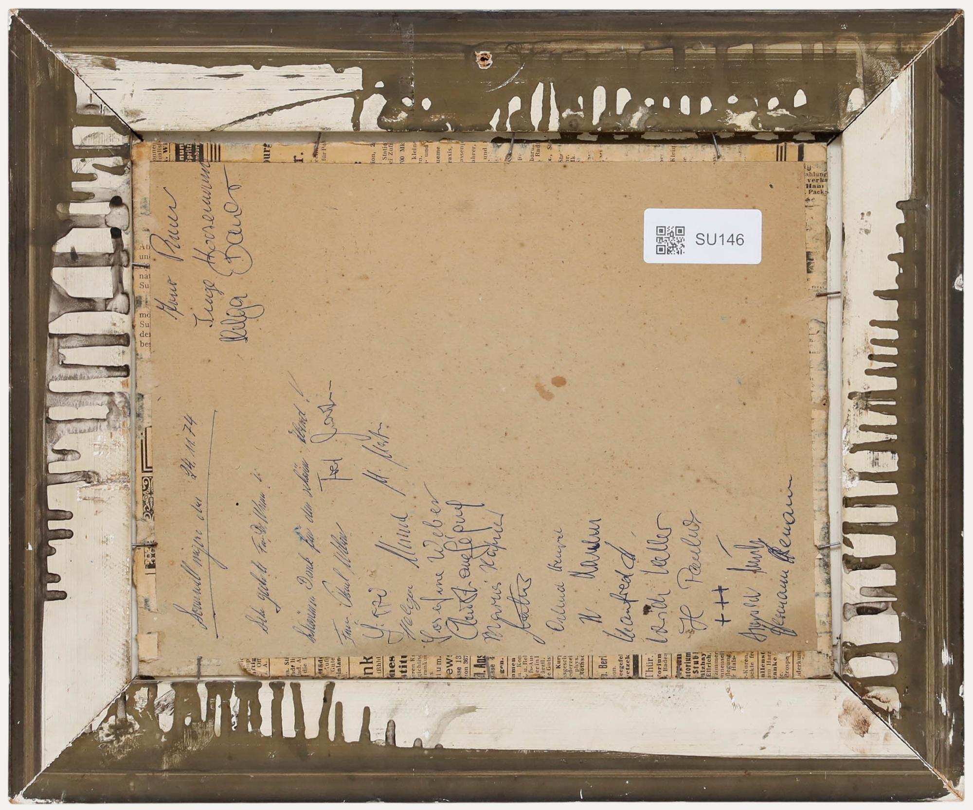 Huile encadrée du 20e siècle - Pointeur dans un paysage - Marron Animal Painting par Unknown