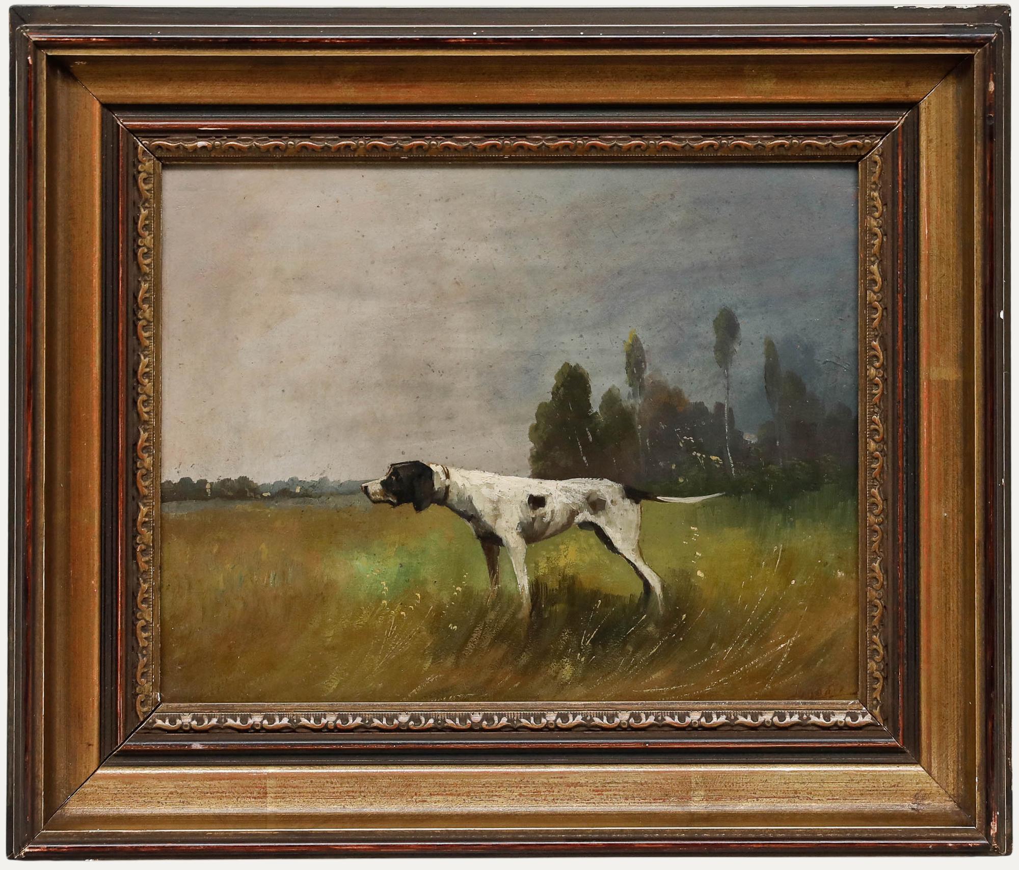 Huile encadrée du 20e siècle - Pointeur dans un paysage