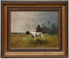 Huile encadrée du 20e siècle - Pointeur dans un paysage
