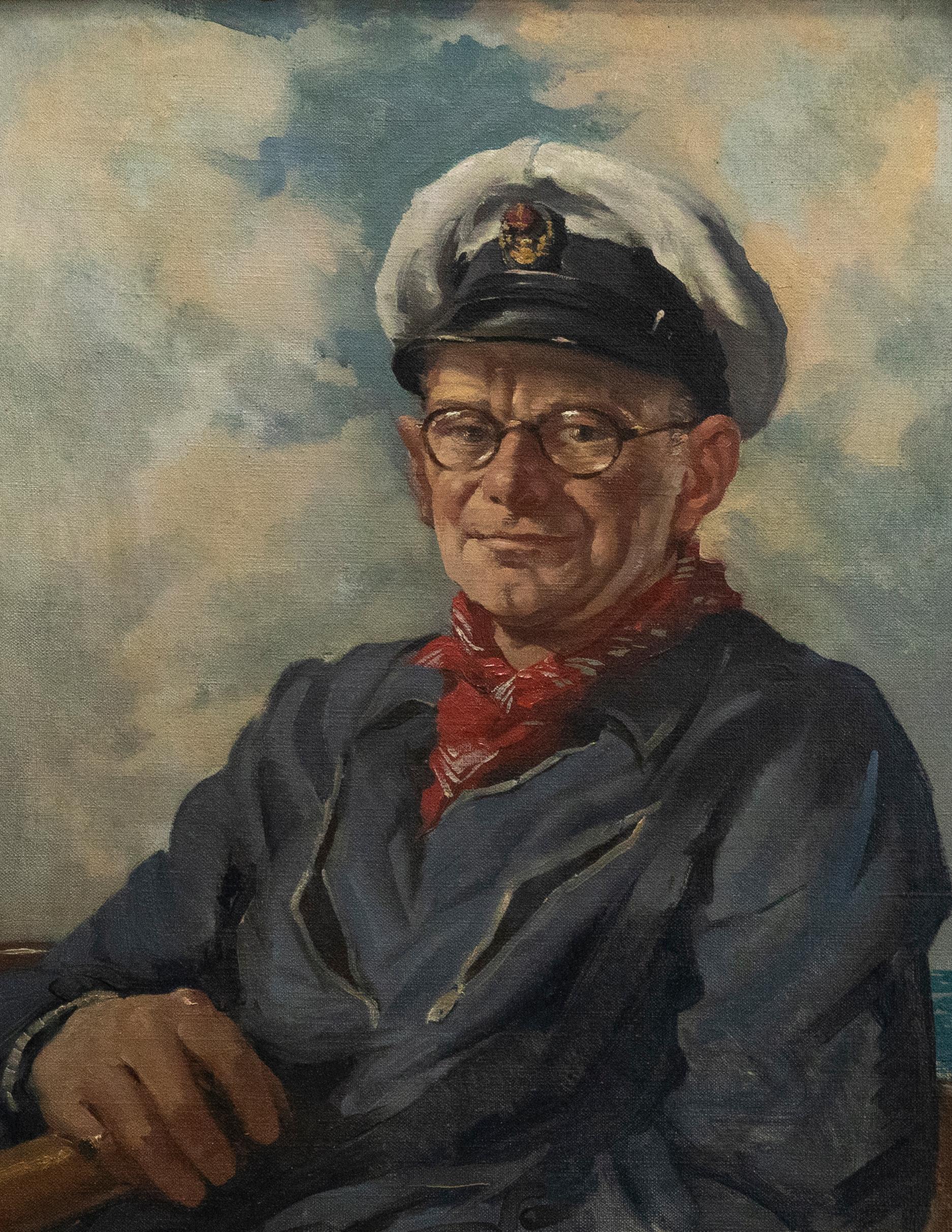 Framed 20th Century Oil - Portrait of a Sea Captain - Painting by Unknown
