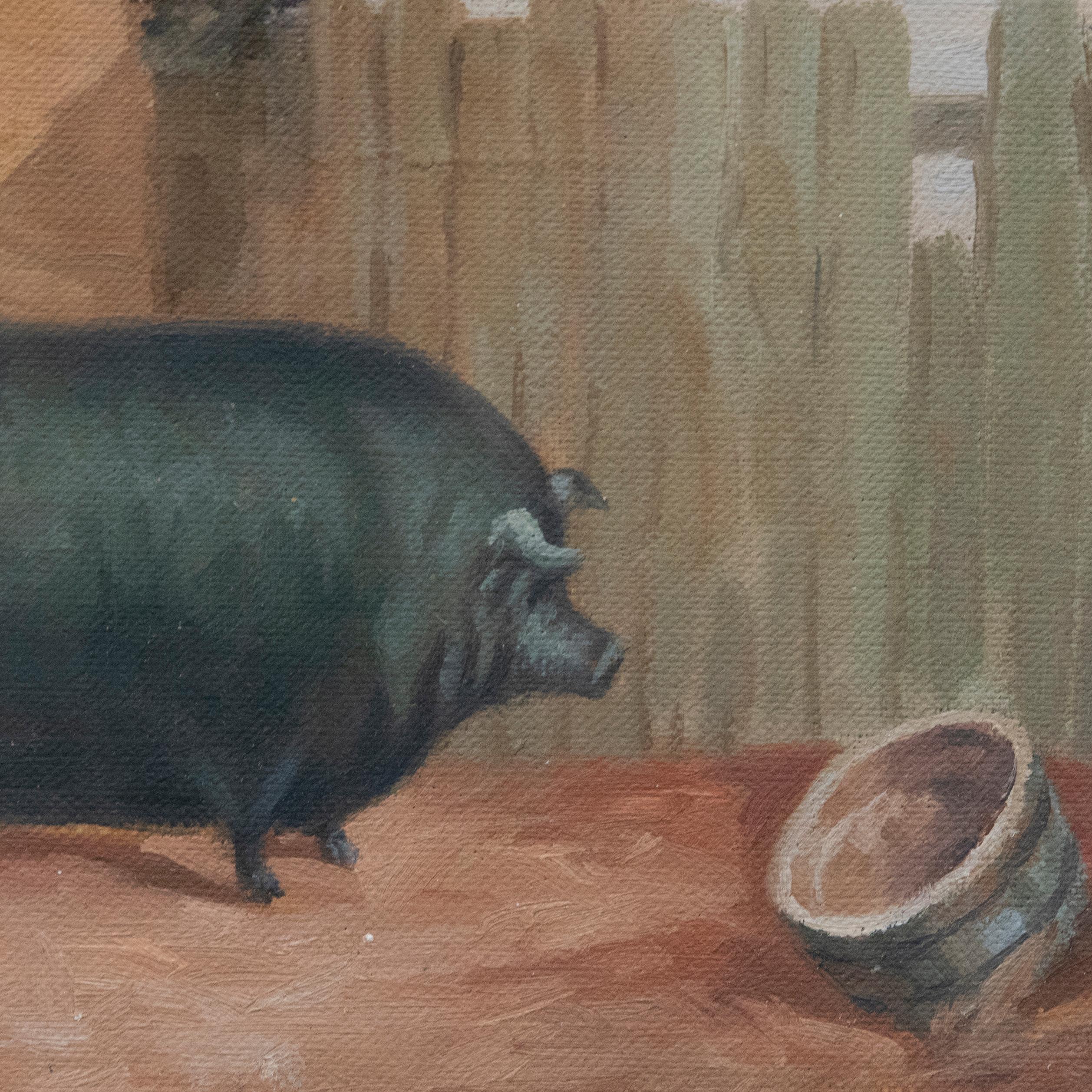 Olio del XX secolo incorniciato - Maiale da premio 1