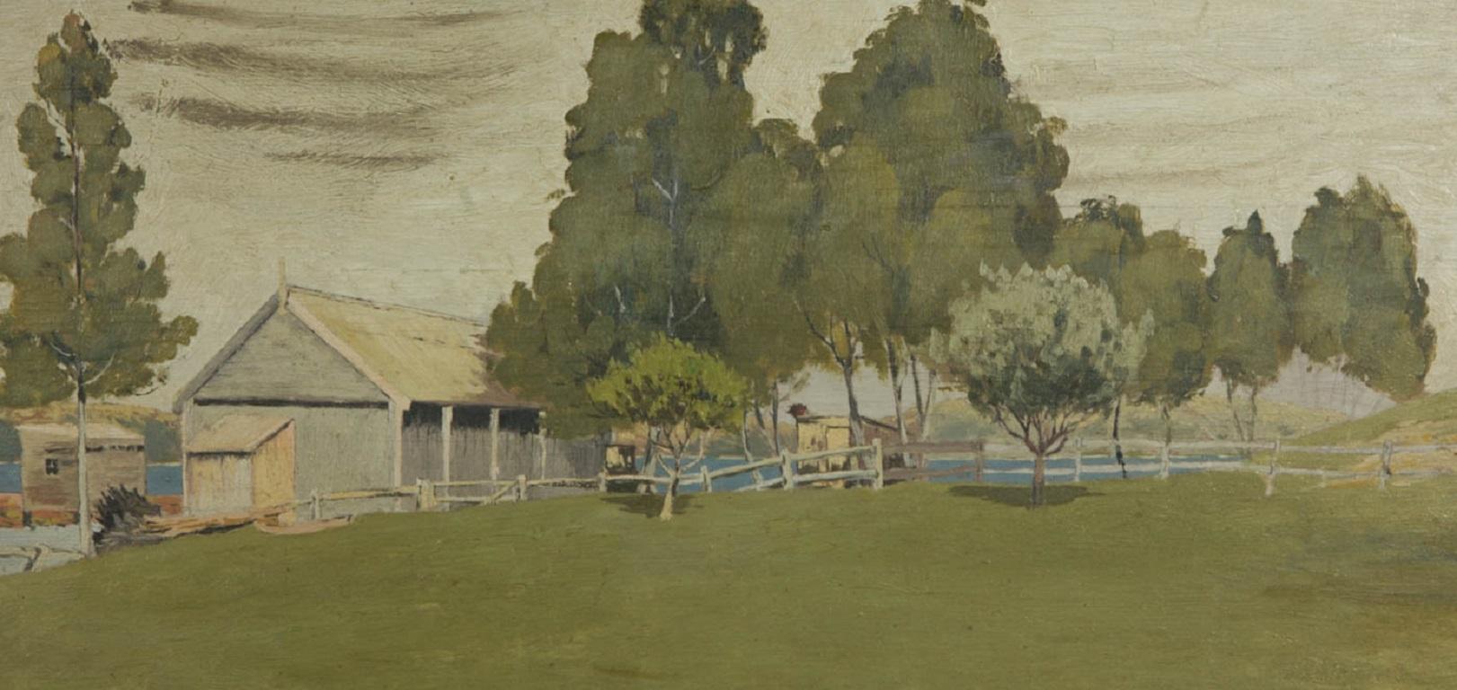 Huile encadrée du 20ème siècle - Scène de ferme encadrée - Painting de Unknown