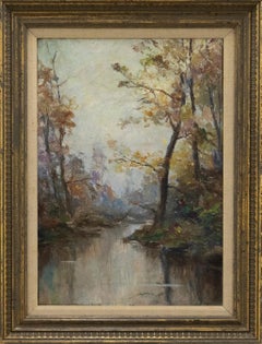 Framed 20th Century Oil - Riverside in Autumn