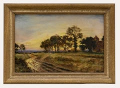 Framed 20th Century Oil - Rural Church at Sunset Framed 20th Century Oil - Rural Church at Sunset