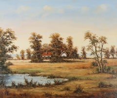 Framed 20th Century Oil - Rural Landscape with Cottages