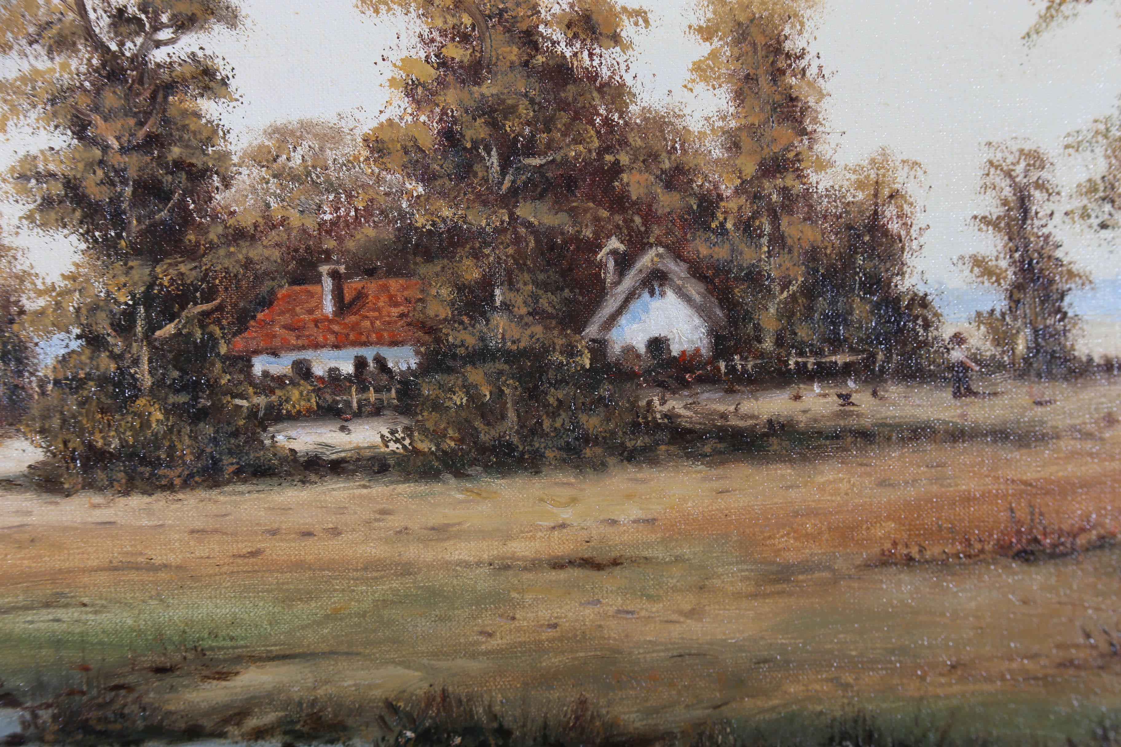 Framed 20th Century Oil - Rural Landscape with Cottages For Sale 2