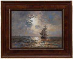 Framed 20th Century Oil - Sailing at Sunset