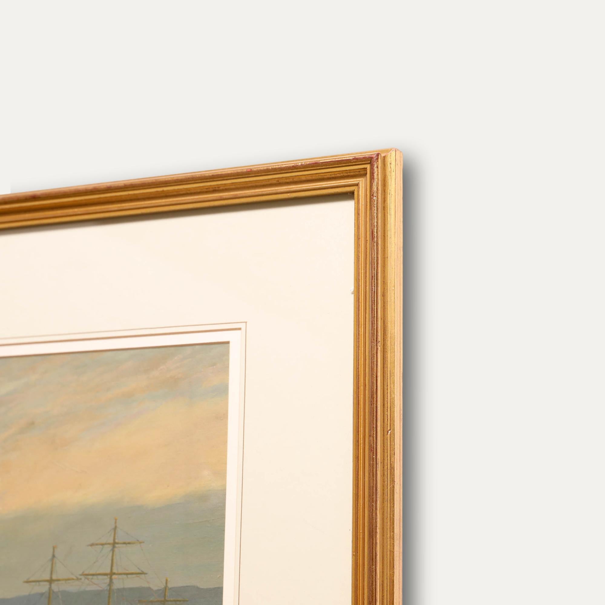 Framed 20th Century Oil - Sailing Ship at Anchor For Sale 1