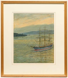Used Framed 20th Century Oil - Sailing Ship at Anchor