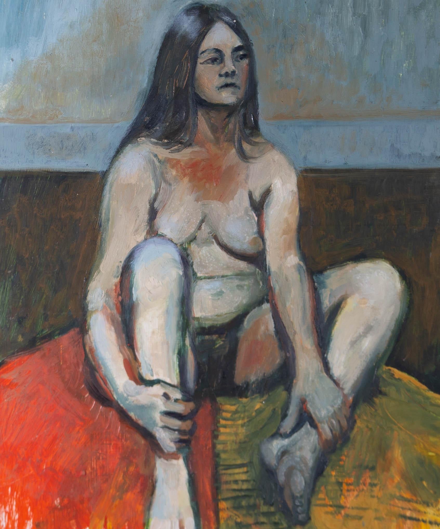 Framed 20th Century Oil - Seated Nude - Painting by Unknown