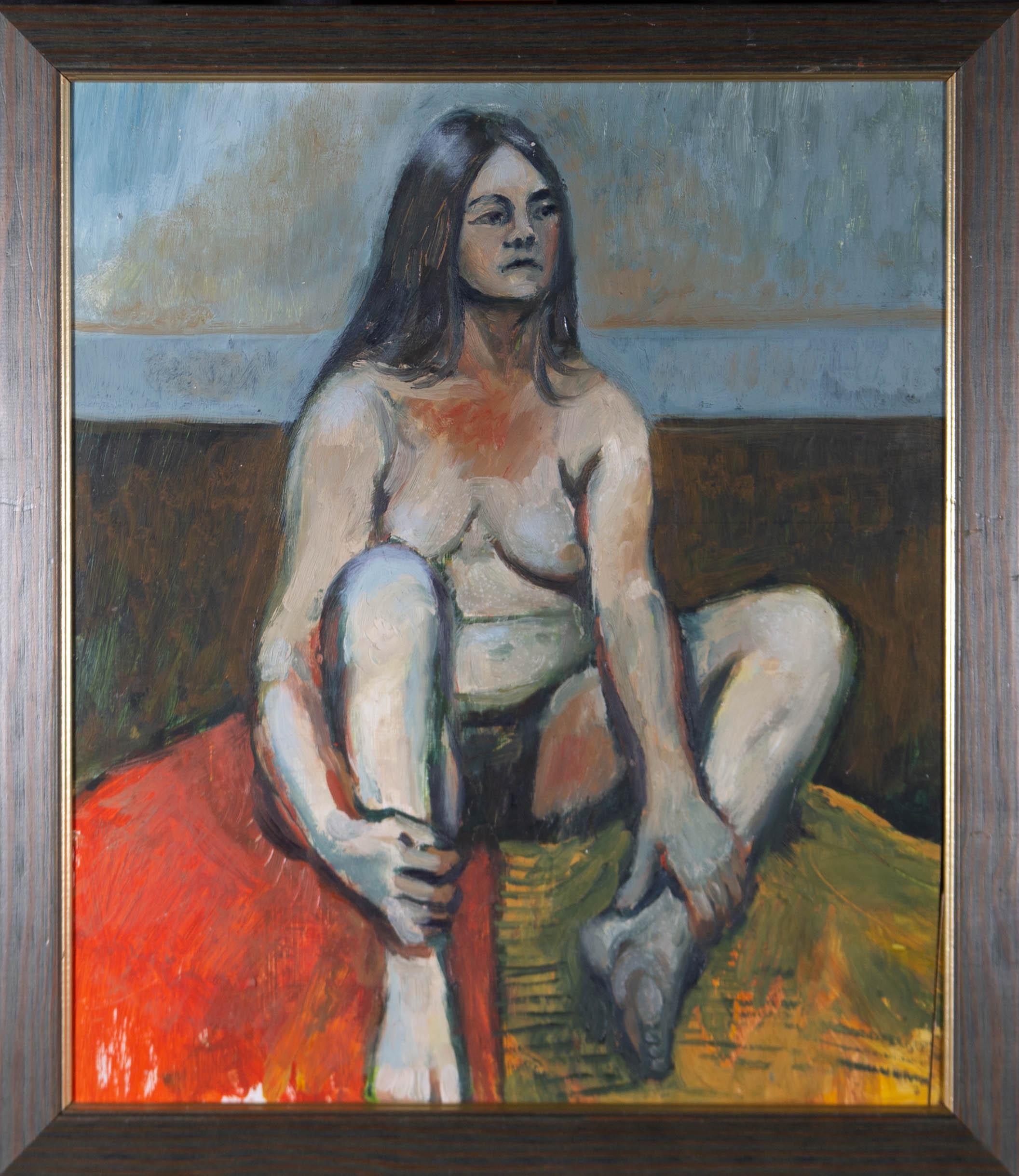 Unknown Nude Painting - Framed 20th Century Oil - Seated Nude