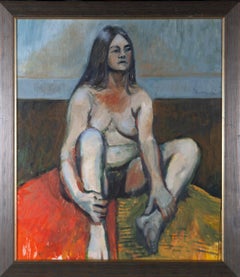 Olio del XX secolo incorniciato - Nudo seduto