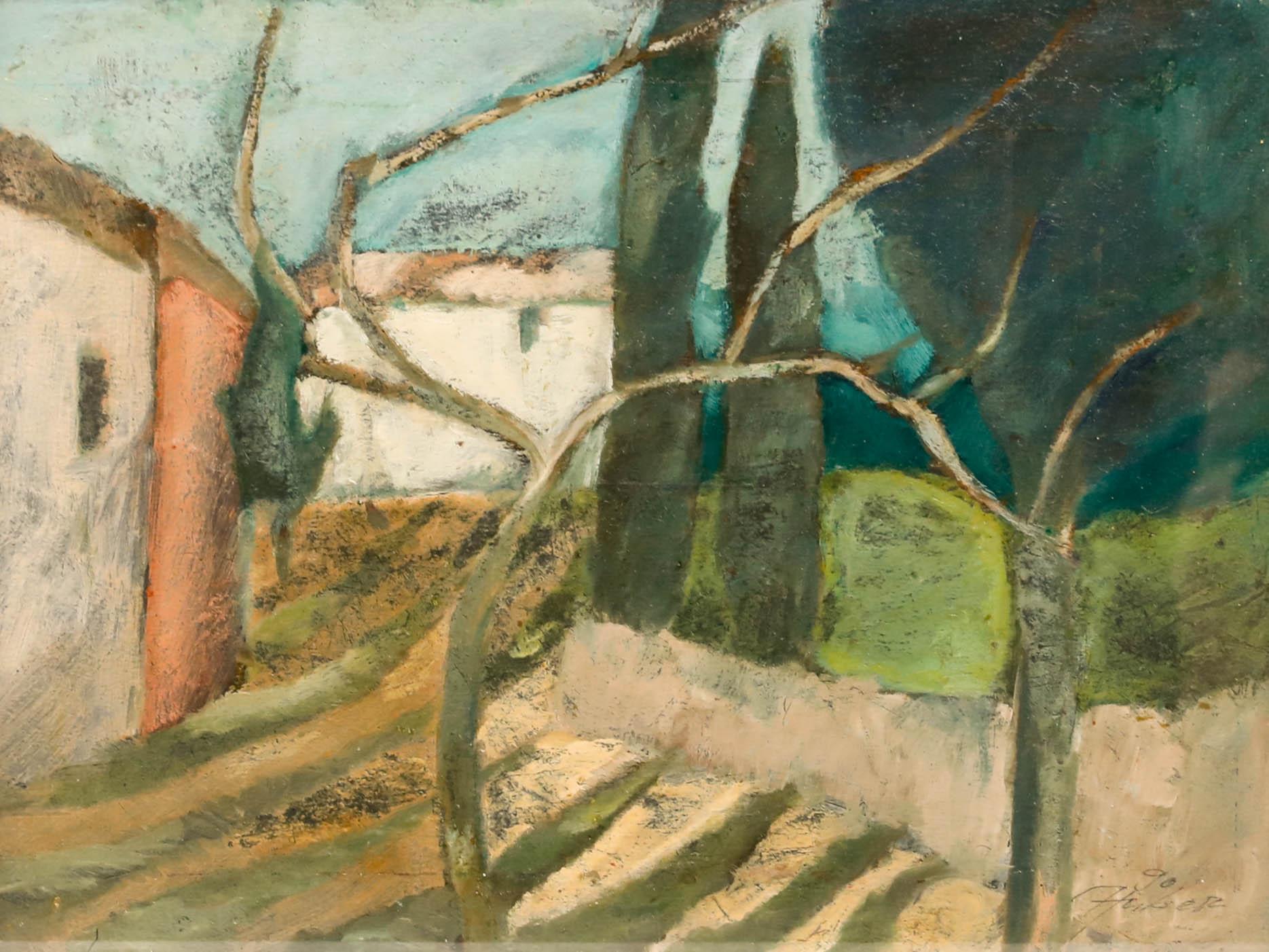 Huile encadrée du 20e siècle - Paysage du sud de la France - Painting de Unknown