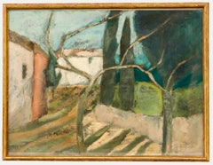 Huile encadrée du 20e siècle - Paysage du sud de la France