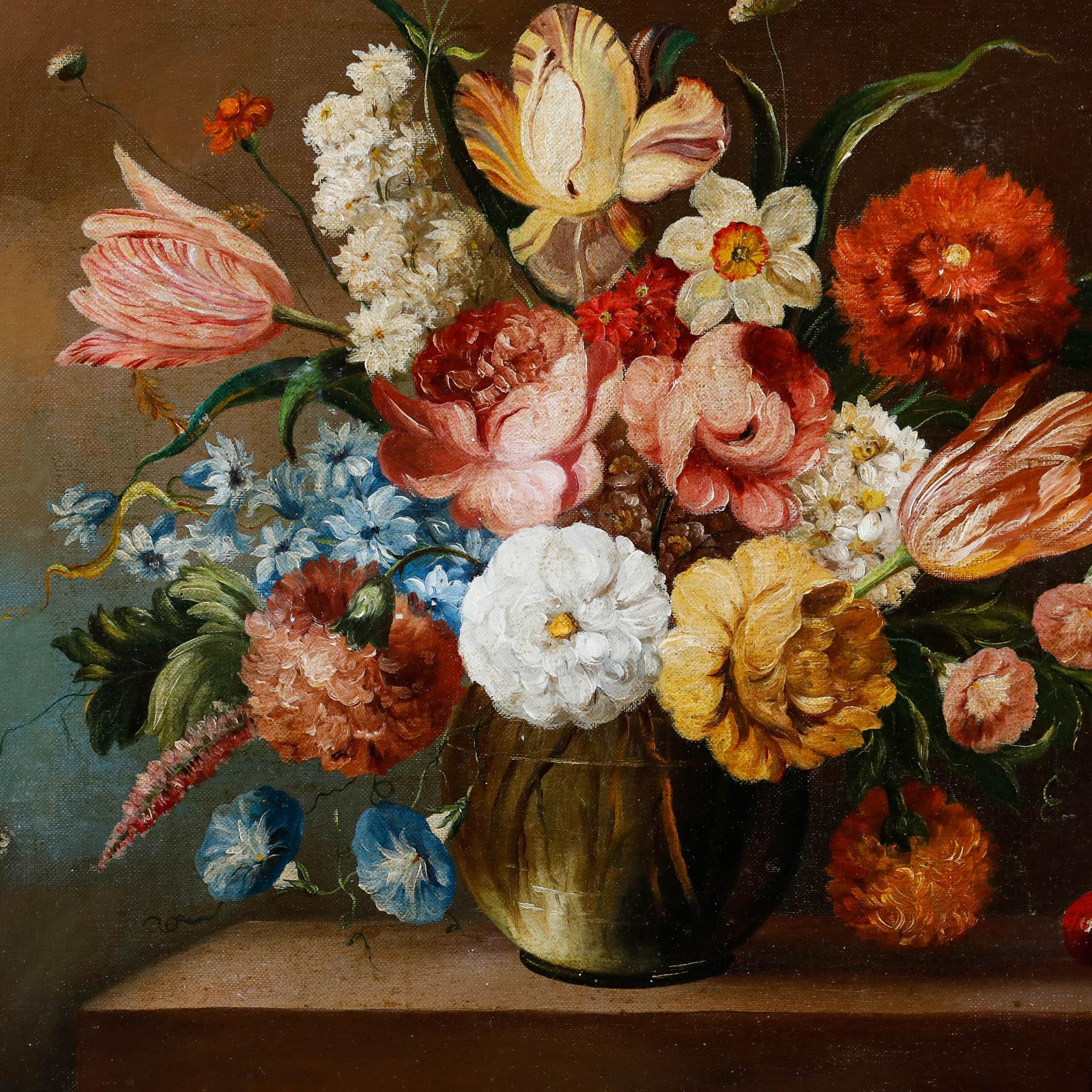 Framed 20th Century Oil - Spring Flowers in a Glass Vase For Sale 1