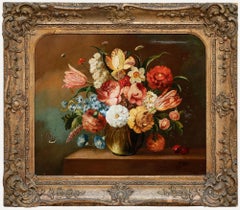 Framed 20th Century Oil - Spring Flowers in a Glass Vase