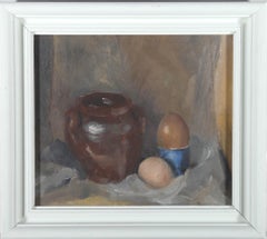 Huile encadrée du 20ème siècle - Nature morte, œufs et urne