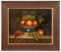 Framed 20th Century Oil - Still Life of Apples & Grapes