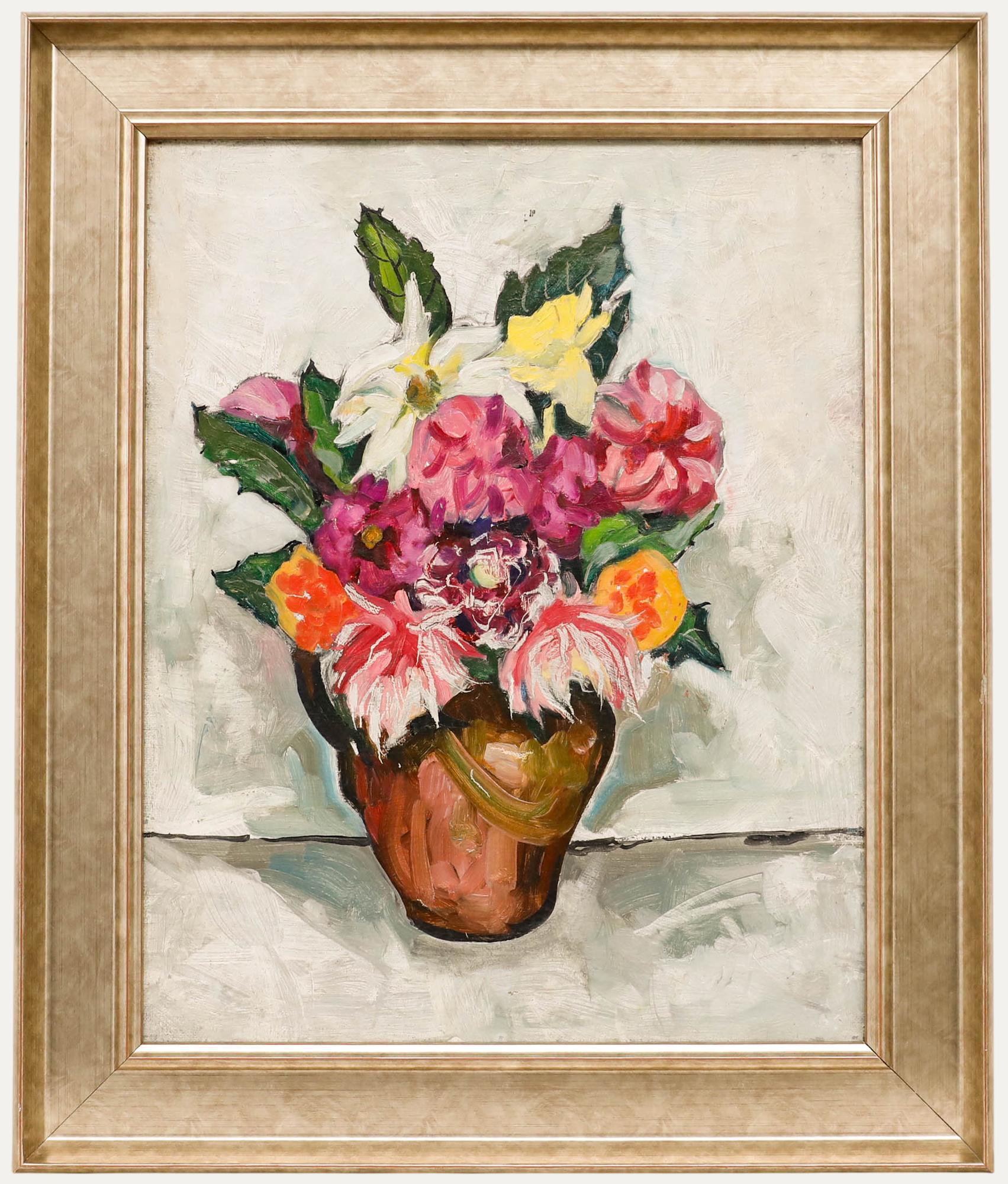 Gerahmtes Ölgemälde des 20. Jahrhunderts – Stillleben mit Blumen